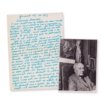 George Oprescu, scrisoare pentru Petre Constantinescu-Iași + fotografie de epocă 