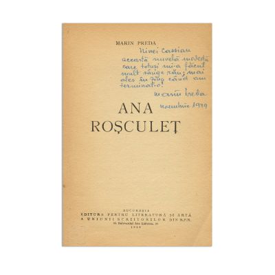 Marin Preda, Ana Roșculeț, 1949, cu dedicație pentru Nina Cassian