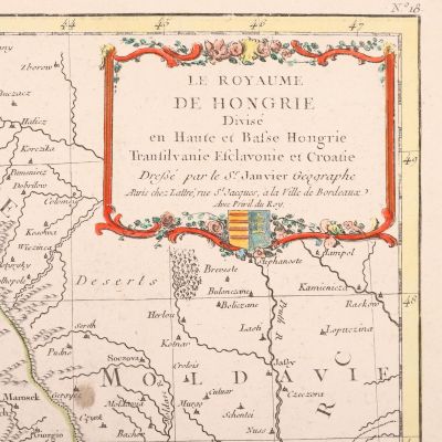 Harta Regatului Ungariei împărțit în Ungaria Superioară și Inferioară, Transilvania, Slavonia și Croația, gravură colorată în epocă, cca. 1780