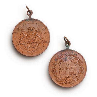 Distincție la studiu 1901-1902, medalion din bronz, gravor Radivon și Carniol