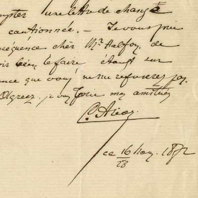 Constantin Arion, scrisoare către Solomon Halfon, 1872