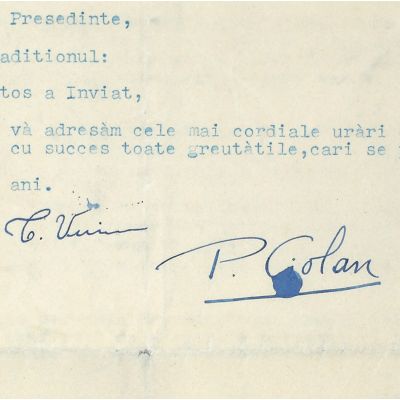 Traian Vuia și P. Ciolan, felicitare pentru Petru Groza, 12 aprilie 1947