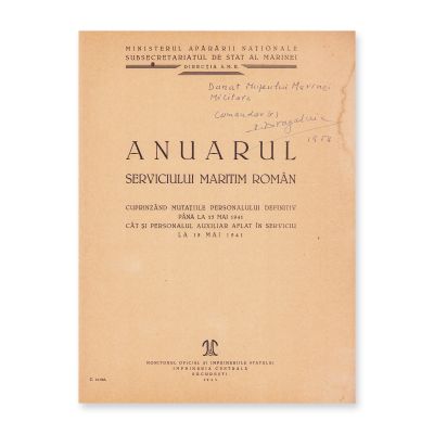 Anuarul Serviciului Maritim Român, 1941, cu însemnarea olografă a comandorului Virgil Dragalina