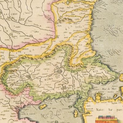 Harta Valahiei, Serbiei, Bulgariei și a Rumeliei, gravură în cupru colorată manual, cartograf Gerard Mercator, 1607-08