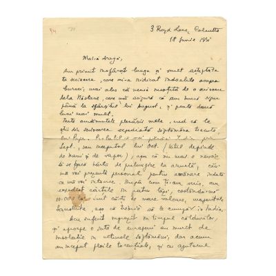 Mircea Eliade, scrisoare pentru Jeana Eliade, 18 iunie 1931
