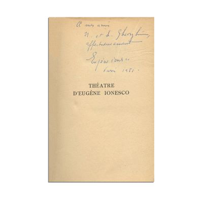 Eugène Ionesco, Théâtre, vol. I, 1954, cu dedicația autorului