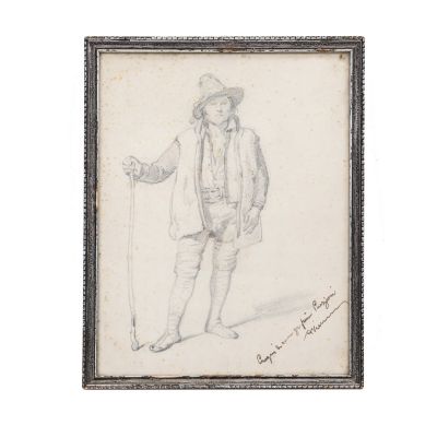 Amedeo Preziosi, fermier valah, lucrare de grafică, cu semnătură olografă