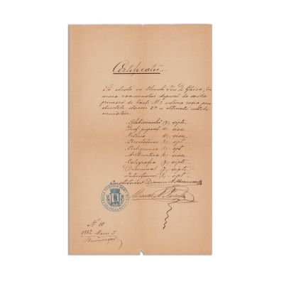 Ion D. Ghica, certificat pentru clasa I- a, 1882