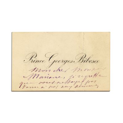Prințul George Bibescu, carte de vizită cu o amplă însemnare olografă