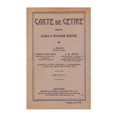 I. Ghiață, Carte de citire pentru clasa a II-a primară urbană, 1921