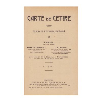 I. Ghiață, Carte de citire pentru clasa a II-a primară urbană, 1921