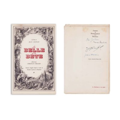 Suvenir de la primul festival de film de la Cannes, 1946, cu semnăturile lui Jean Cocteau, Jean Marais, Josette Day