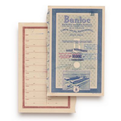 Societatea Anonimă „Banloc”, titlu de zece acțiuni în valoare de 10.000 lei