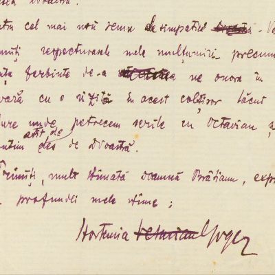Hortensia Cosma-Goga, scrisoare către doamna Brătianu
