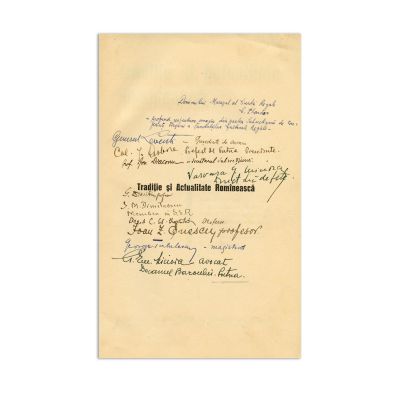 Ioan Petrovici, C. Rădulescu-Motru, M. Sadoveanu, C. Petrescu, Tradiție și Actualitate Românească, cu dedicație pentru Mareșalul Curții Regale, C. Flondor, 1936