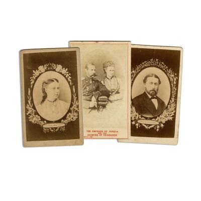 Ducele de Edinburgh, ducesa Maria a Rusiei, țarul Alexandru al  al II-lea, trei fotografii format carte-de-visite, cca. 1874 