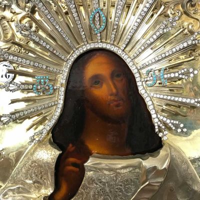 Iisus Hristos sub forma simbolică a Sfintei Liturghii, icoană în ulei pe lemn cu ferecătură, cca. 1850