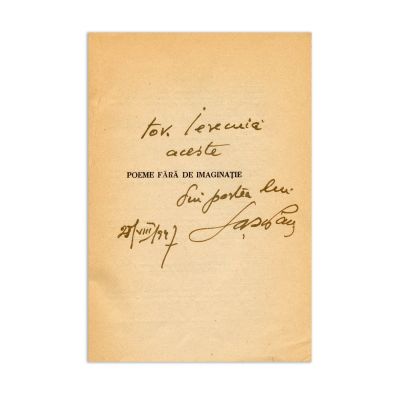 Sașa Pană, Poeme fără de imaginație, 1947, exemplar numerotat, cu dedicație olografă
