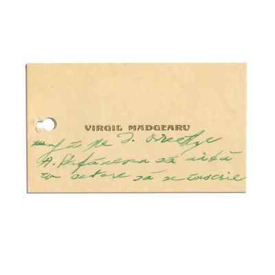 Virgil Madgearu, carte de vizită cu însemnare olografă