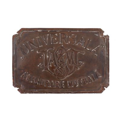 Asigurare mutuală „Universala”, pancartă metalică