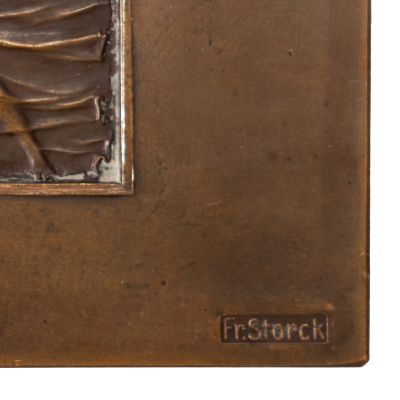 În amintirea întemeietorilor Casei Capșa, plachetă din bronz,  gravor Frederic Storck