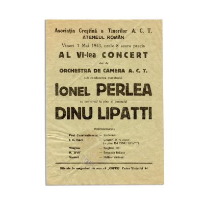 Dinu Lipatti și Ionel Perlea, afișul unui concert, 1943