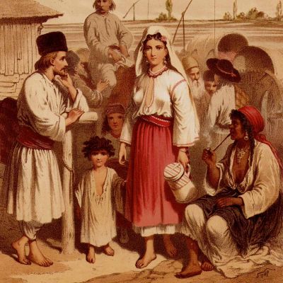 Populațiile danubiene, litografie colorată, 1878