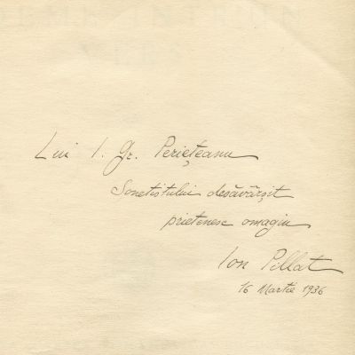 Ion Pillat, Poeme într-un vers, 1936, cu dedicație pentru I. Gr. Periețeanu