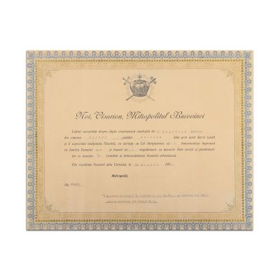 Diplomă de mulțumire, Mitropolitul Visarion al Bucovinei, 1938