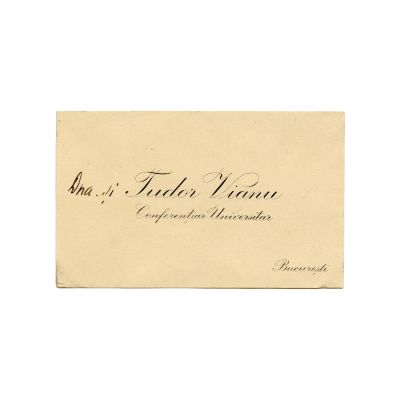 Tudor Vianu, carte de vizită și plic cu o însemnare  olografă pentru N. I. Herescu