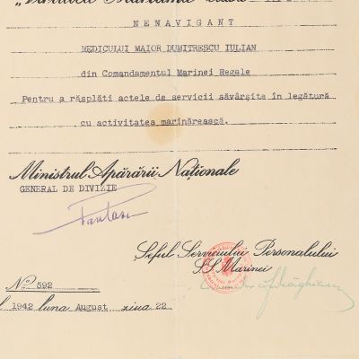 Dumitrescu Iulian, brevet „Virtutea Maritimă”, 1942
