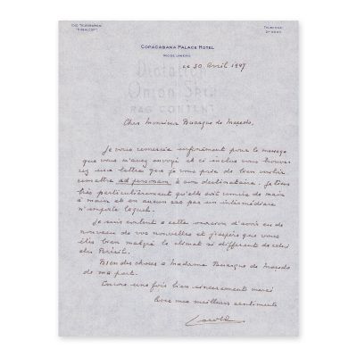 Regele Carol al II-lea, scrisoare expediată soților Buarque de Macedo, 20 aprilie 1947