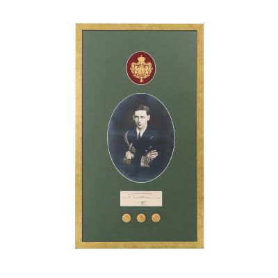 Principele Nicolae al României în uniformă de marinar + bilet cu semnătură + nasturi de uniformă