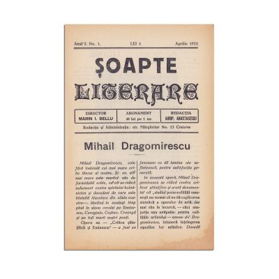 Publicația „Șoapte Literare”, Anul I, Nr. 1, aprilie 1931