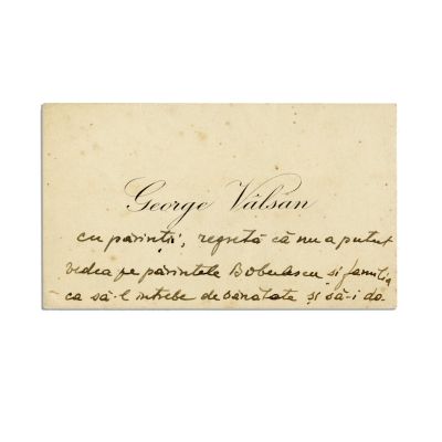 George Vâlsan, carte de vizită cu însemnare olografă