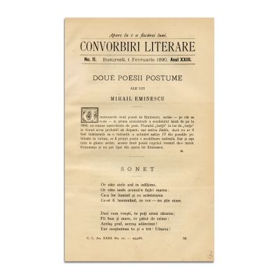 Convorbiri Literare, Anul XXIII, Nr. 11, 1 Februarie 1890, cu „Sonet” și „Dalila” de Mihai Eminescu și „Grand-Hotel Victoria Română” de I.L. Caragiale 