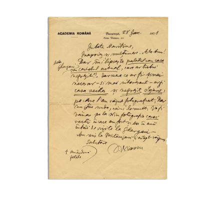 Ioan Bianu, scrisoare pentru inginerul Ion Ghica, 28 ianuarie 1931