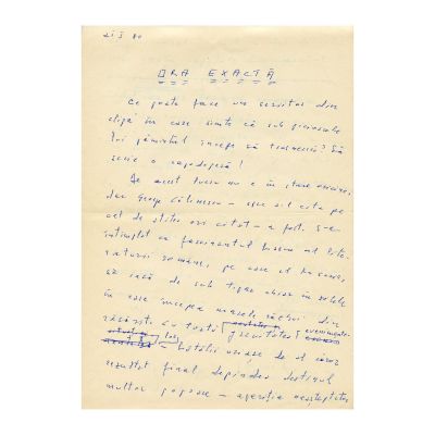 Geo Bogza, „Ora exactă”, trei file manuscris, 1980