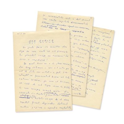 Geo Bogza, „Ora exactă”, trei file manuscris, 1980
