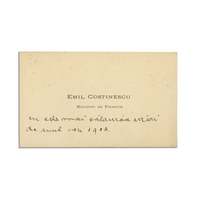 Emil Costinescu, carte de vizită cu însemnare olografă