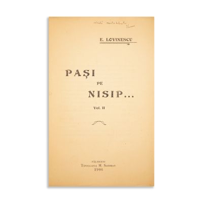 Eugen Lovinescu, Pași pe nisip, vol. II, 1906, cu dedicație olografă