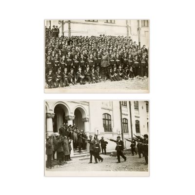 Șoimii liceului de gardă regală „Nicolae Filipescu”, două fotografii de epocă, atelier M. Vesa