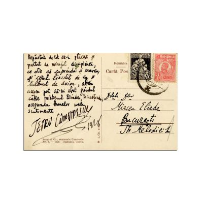Petru Comarnescu, carte poștală pentru Mircea Eliade, 1928