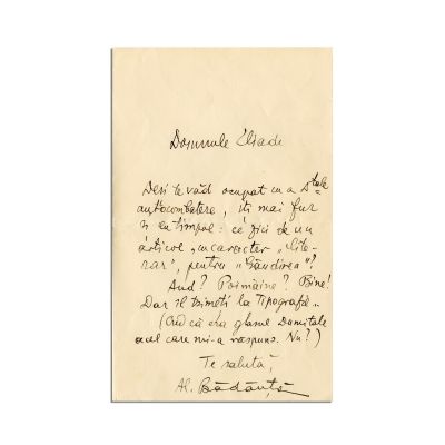 Al. Bădăuță, scrisoare pentru Mircea Eliade, [1927]