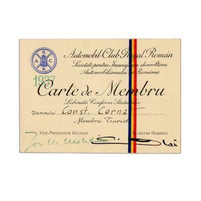 Constantin Cerna, Automobil-Club Regal Român, carte de membru, 1937 