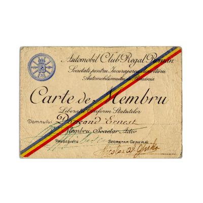Doneaud Ernest, Automobil-Club Regal Român, carte de membru, cca. 1935 