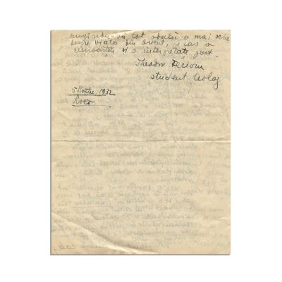 Theodor Fecioru, scrisoare pentru Mircea Eliade, 5 martie 1932