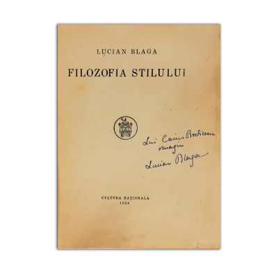 Lucian Blaga, Filozofia stilului, 1924, cu dedicație pentru Caius Brediceanu