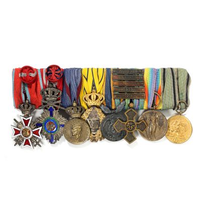 Baretă cu 8 decorații militare din perioada Războiului de Independență și a Primului Război Mondial