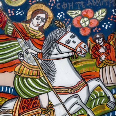 Icoană maramureșeană pe sticlă, Sfântul Dimitrie, secolul al XIX-lea